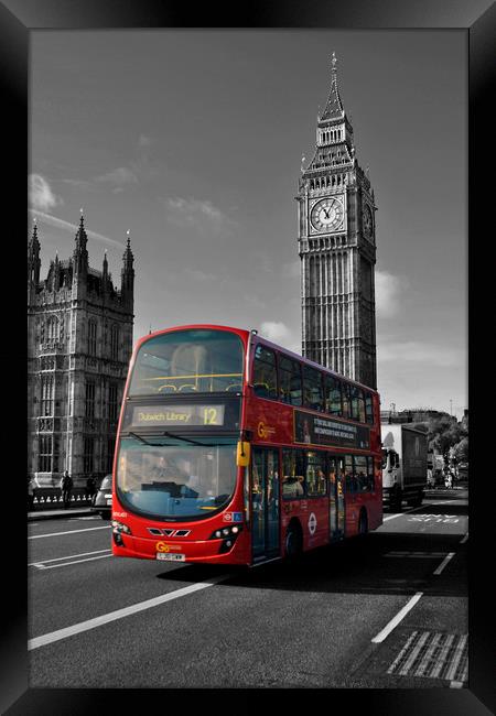 Big Ben Red Bus on Westminster Bridge London Framed Print by Andy Evans Photos