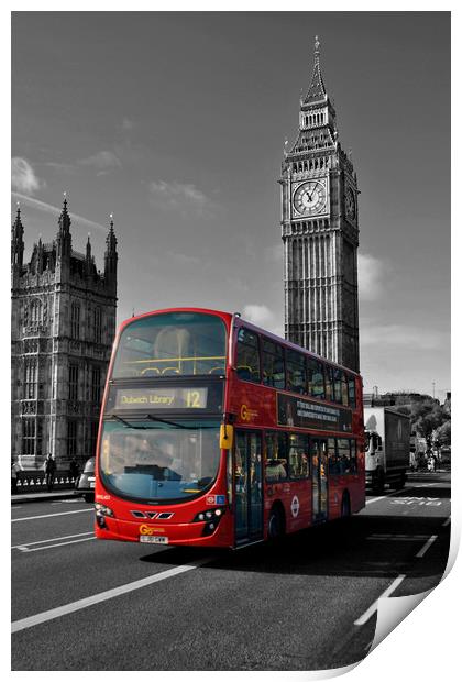 Big Ben Red Bus on Westminster Bridge London Print by Andy Evans Photos