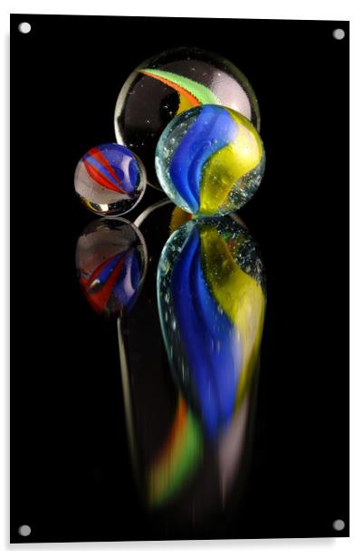 Three colourfull marbles reflecting Acrylic by Tony Claes