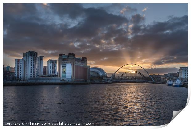 The Tyne at sunset Print by Phil Reay