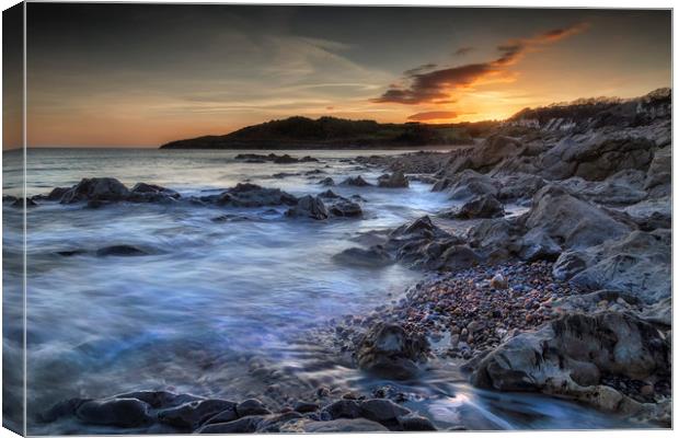 Rotherslade Bay sunset Canvas Print by Leighton Collins