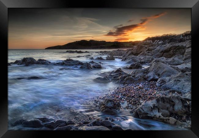 Rotherslade Bay sunset Framed Print by Leighton Collins