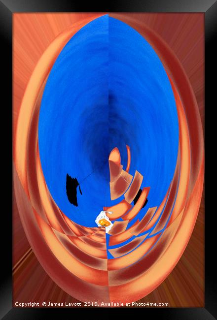 Digital Disrupted Egg Path On Blue Framed Print by James Lavott