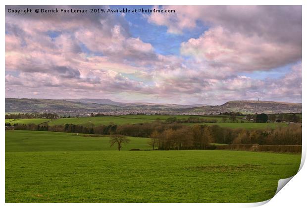 Holcombe hill and winter hill landscape Print by Derrick Fox Lomax