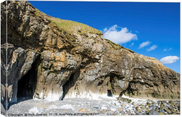 The Cliff Caves at Pendine Sands Carmarthenshire Canvas Print by Nick Jenkins