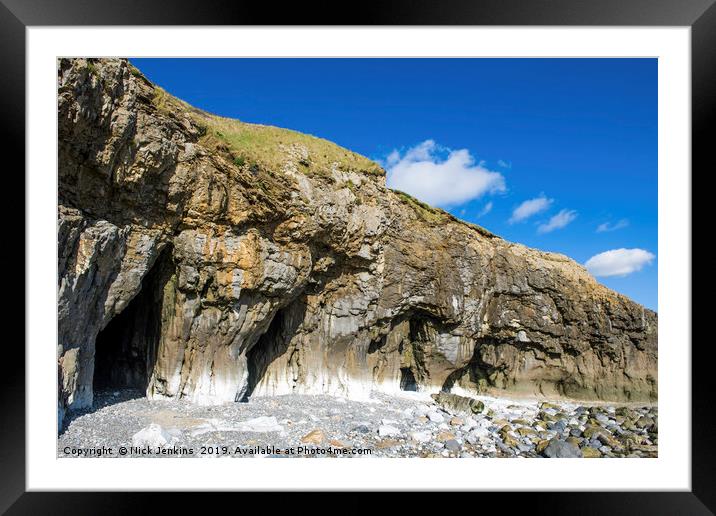 The Cliff Caves at Pendine Sands Carmarthenshire Framed Mounted Print by Nick Jenkins