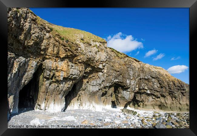 The Cliff Caves at Pendine Sands Carmarthenshire Framed Print by Nick Jenkins