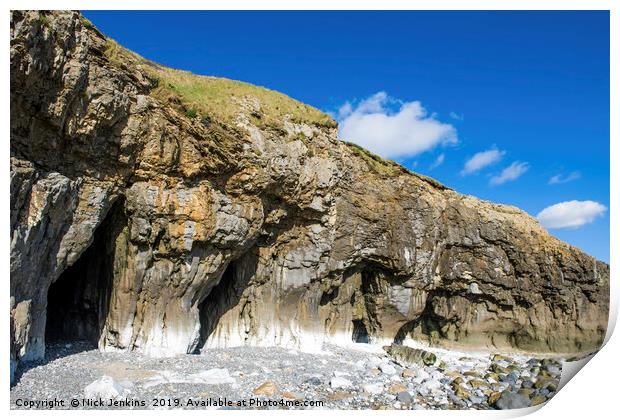 The Cliff Caves at Pendine Sands Carmarthenshire Print by Nick Jenkins
