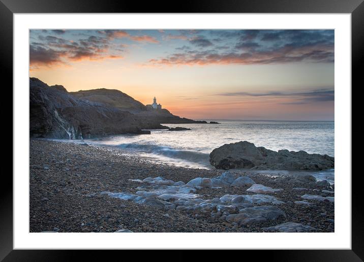 Mumbles lighthouse at sunrise. Framed Mounted Print by Bryn Morgan