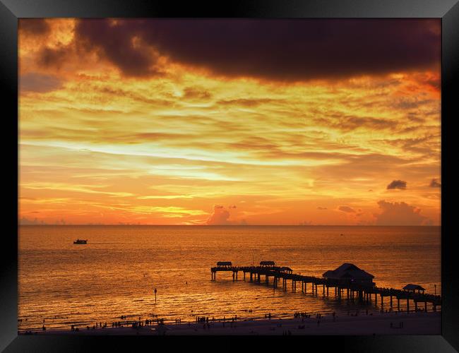 Glowing Gulf Sunset Framed Print by Tommy Dickson