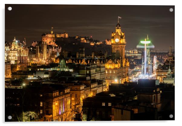 Edinburgh City by night Acrylic by Sylvan Buckley