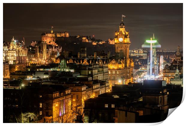 Edinburgh City by night Print by Sylvan Buckley