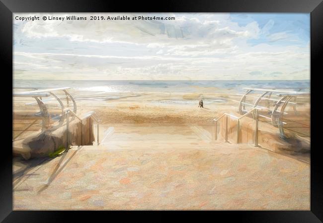 A Stroll Along Blackpool Beach Framed Print by Linsey Williams