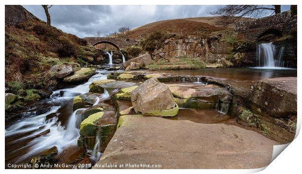 Three Shires Head Waterfalls Print by Andy McGarry