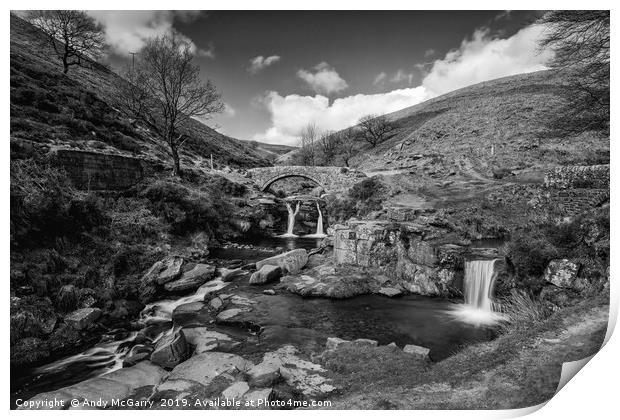 Three Shires Head Waterfalls Black and White Print by Andy McGarry