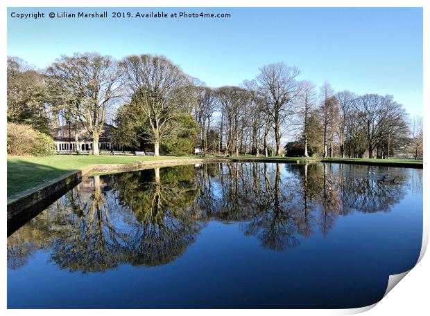 Reflections in Towneley Park.  Print by Lilian Marshall