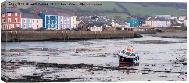 A single boat, in Aberaeron harbour, Wales Canvas Print by Gary Parker