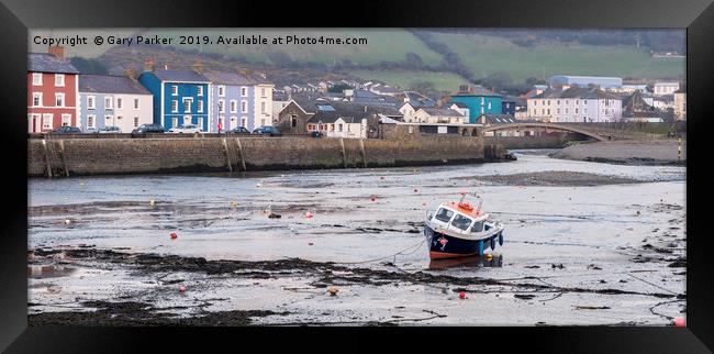 A single boat, in Aberaeron harbour, Wales Framed Print by Gary Parker