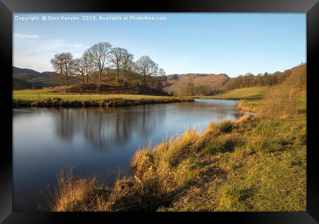 Golden Light At Sunset On The River Brathay Framed Print by Gary Kenyon