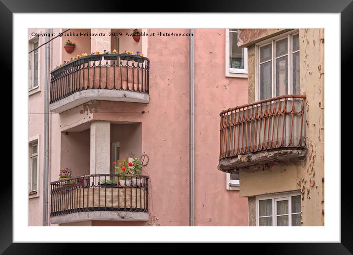 Balconies With Flowers Framed Mounted Print by Jukka Heinovirta