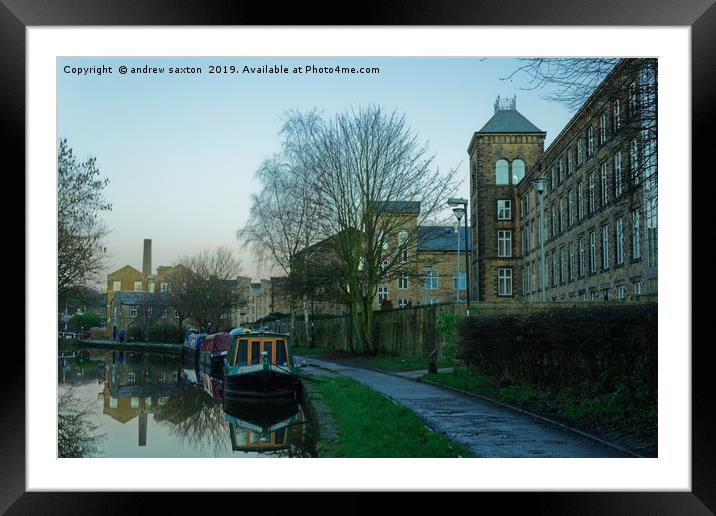 MILL AND BARGES Framed Mounted Print by andrew saxton