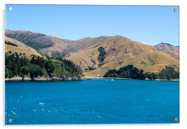 South Island, New Zealand taken from the Cook Stra Acrylic by Hazel Wright