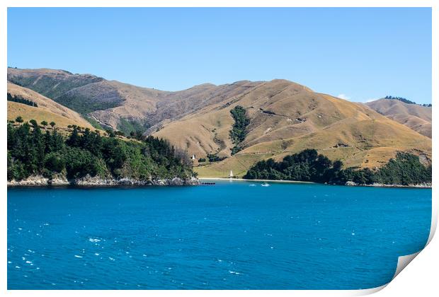 South Island, New Zealand taken from the Cook Stra Print by Hazel Wright
