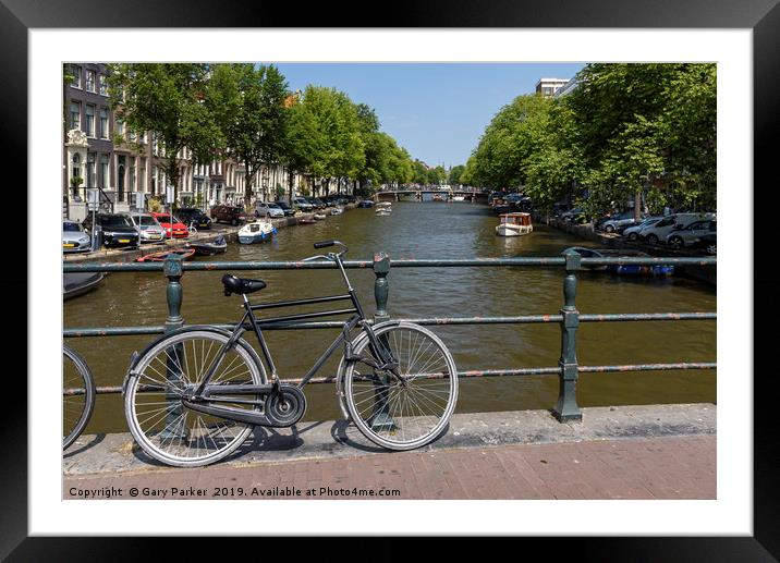 A single bicycle in Amsterdam Framed Mounted Print by Gary Parker