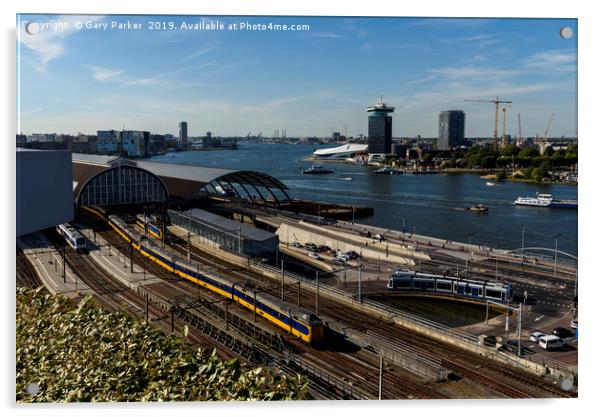 A view Amsterdam railway line Acrylic by Gary Parker