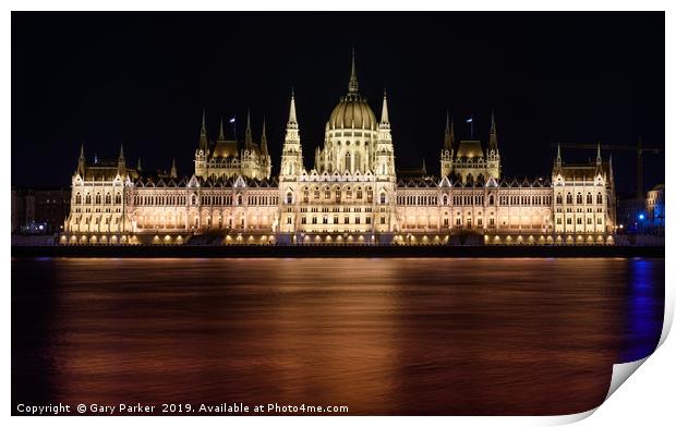 Hungarian Parliament building, in Budapest, night Print by Gary Parker