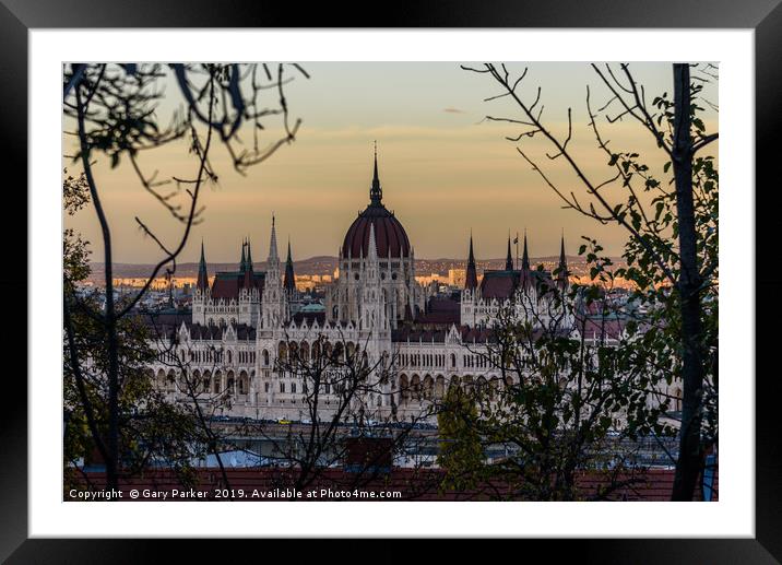 Budapest Parliament, Hungary, setting sun Framed Mounted Print by Gary Parker
