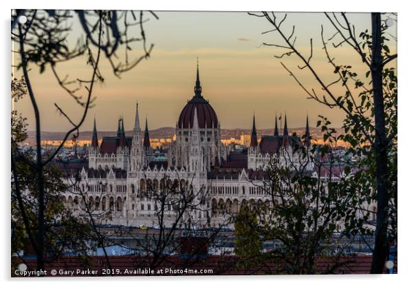 Budapest Parliament, Hungary, setting sun Acrylic by Gary Parker