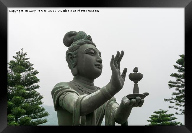 Buddhistic statue making offerings to Buddha Framed Print by Gary Parker