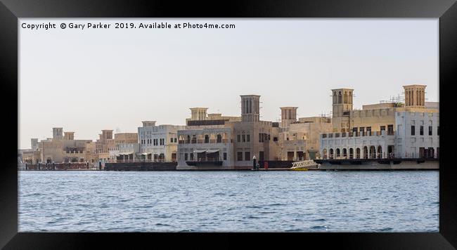 Old Dubai wind towers along the Dubai creek Framed Print by Gary Parker