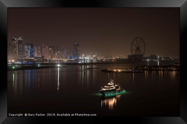 Skyscrapers of Dubai Marina at night.   Framed Print by Gary Parker