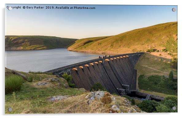 Claerwen Reservoir and dam, in the Elan Valley Acrylic by Gary Parker