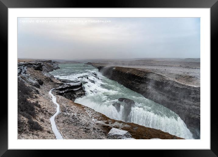 Gullfoss (Golden Falls),Goðafos waterfall Iceland Framed Mounted Print by kathy white