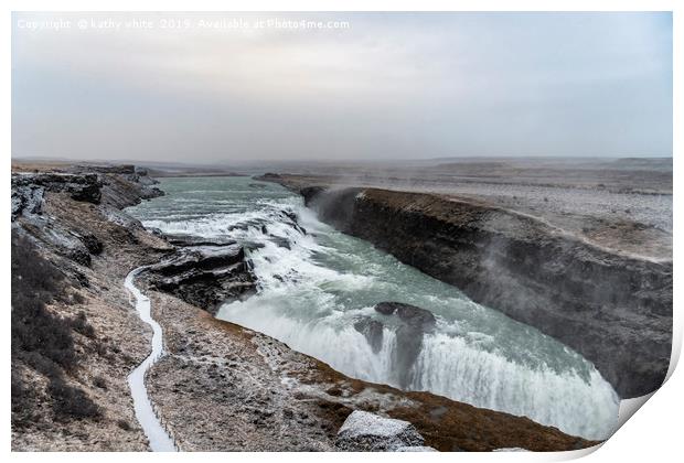 Gullfoss (Golden Falls),Goðafos waterfall Iceland Print by kathy white