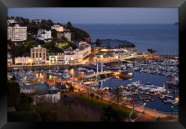  Torquay Harbour By Twilight Framed Print by John Fowler