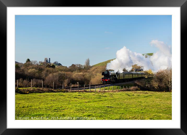 Flying Scotsman With the Iconic Corfe Castle in th Framed Mounted Print by Paul Brewer