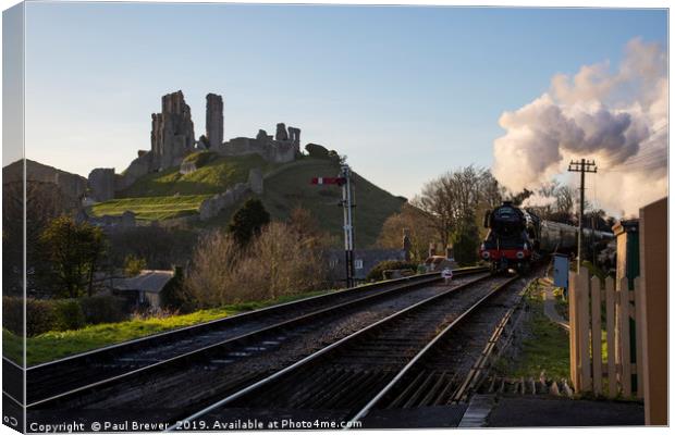 Flying Scotsman passes Corfe Castle Canvas Print by Paul Brewer