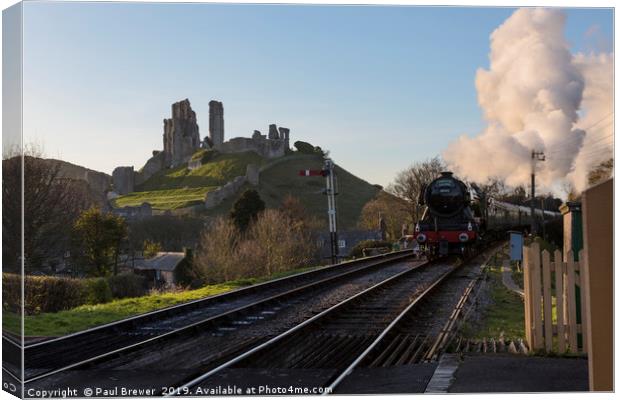 Flying Scotsman passes Corfe Castle Canvas Print by Paul Brewer