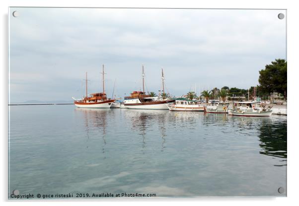 port with sailboat and fishing boat Acrylic by goce risteski