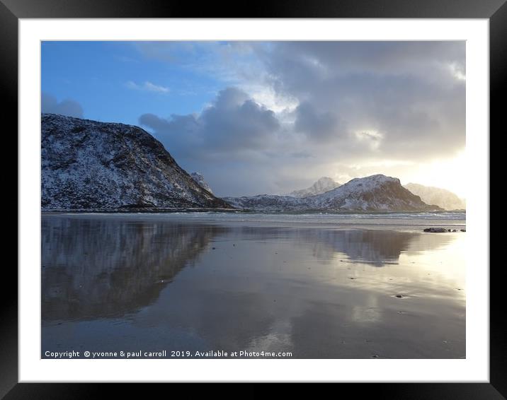Vik beach reflections, Lofoten Islands Framed Mounted Print by yvonne & paul carroll