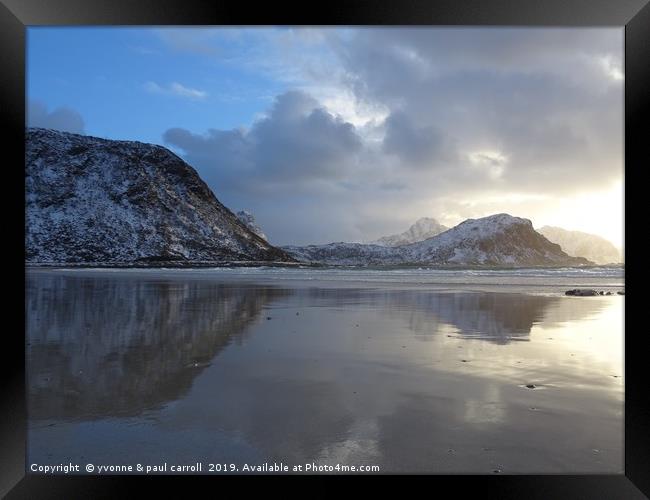 Vik beach reflections, Lofoten Islands Framed Print by yvonne & paul carroll