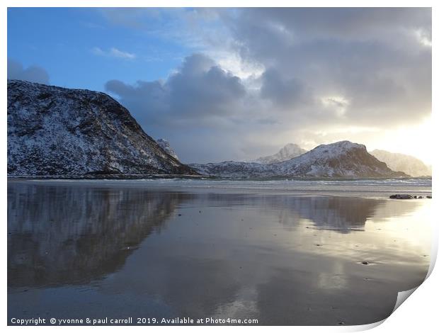 Vik beach reflections, Lofoten Islands Print by yvonne & paul carroll