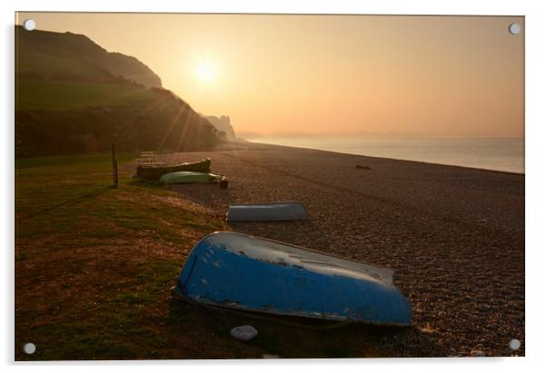 Branscombe Boats Acrylic by David Neighbour