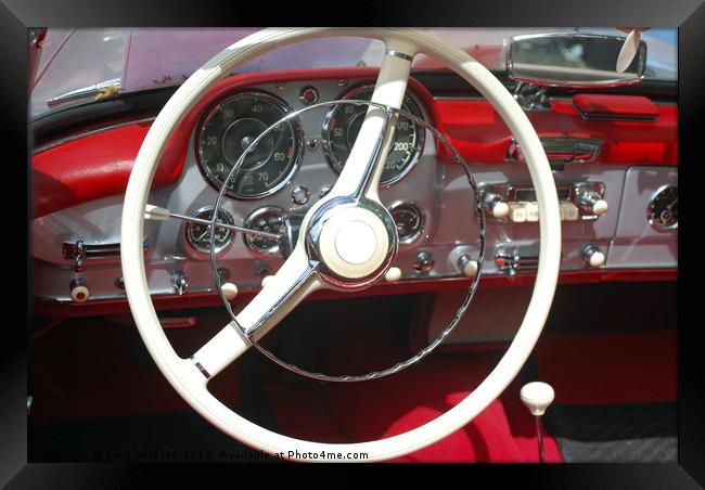 vintage car steeling wheel and dashboard Framed Print by goce risteski