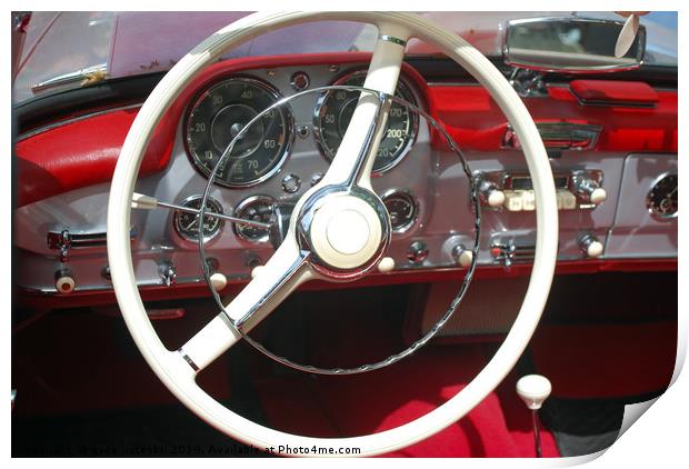 vintage car steeling wheel and dashboard Print by goce risteski
