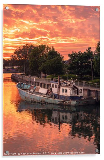 Abandoned boat sunset Acrylic by KB Photo